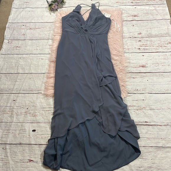 NWT Jenny Packham Ruffled Wrap Hi-Lo Maxi Dress Silverstone Chiffon - Picture 2 of 9